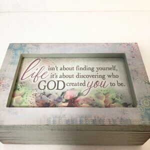 New Small Hinged Jewelry Music Musical Box Song is Amazing Grace Rustic Glass